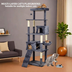 Cat Tree for Large Cats with Toy - Cat House with Padded Perch - Cozy Cat Condos & Scratching Posts - Premium Quality Multi-level Cat Tower for Indoor Cats & Kittens (Dark Grey)
