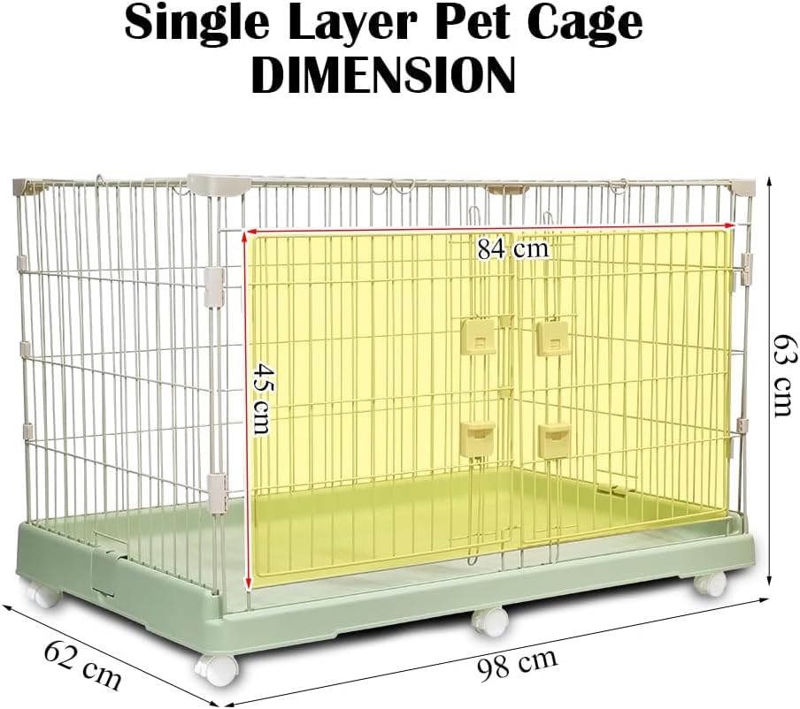 Cat Cage with Universal Wheels, Wide Main Door, Durable and Sturdy Metal Wire, 98 cm Dog Cage with Secure Lock, Easy to Assemble, Indoor-Outdoor Cat Kennel, Ideal for All Size of Pets, Green