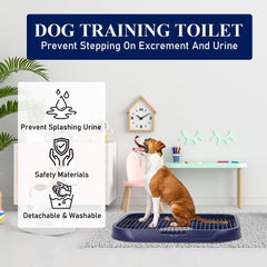 Dog toilet tray with Litter scoop, Carry handle, and Detachable stainless steel grid, Leak-proof pet training tray for small to medium dogs, Dog toilet keeps paws and floor clean 54 cm (Blue)