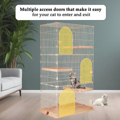 NNC PETS Large Cat Cage Playpen Kennel with Metal Wire - 177cm 3-Tier Cat Crate House - 3-lockable Doors, Wide Platforms, Climbing Ladder & Leak-Proof Plastic Base - Easy to Assemble (Pink, Large)