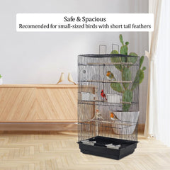 Black Bird Cage - Lightweight Design for Small and Medium Birds with Slide-Out Tray, Feeding Bowls, and Standing Perch (98 cm)