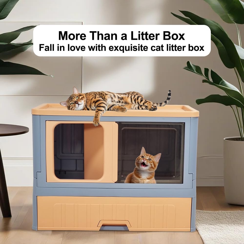 Cat cabinet, Durable 3-layer cat combination litter box with Storage area, Sleeping area, Cat toilet, and Rolling wheels, Durable plastic cat litter box, Ideal for indoor/outdoor use 115 cm