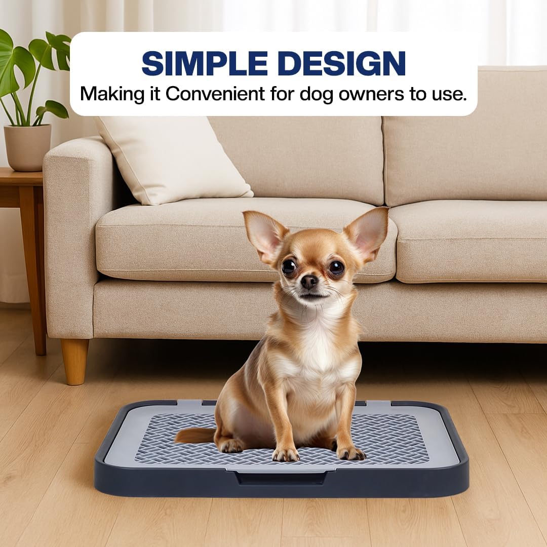 Flat dog toilet for small to medium dogs, Detachable dog training tray with Detachable grid pads holder, Handle design, and Non-slip base, Ideal for Indoor/Outdoor use, 50 cm