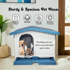 Plastic dog house for small to medium-sized Dogs, Durable PP Material dog house with Liftable Roof, Air vents, and Removable tray, Easy clean & Quick assembly for Indoor & Outdoor 88 cm