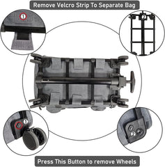 Pet stroller bag, Multifunctional cat & dog rolling luggage bag with Ventilated design, Telescopic handle, Side pockets, Shoulder straps, and Detachable roller wheels, Airline approved 90 cm (Grey)