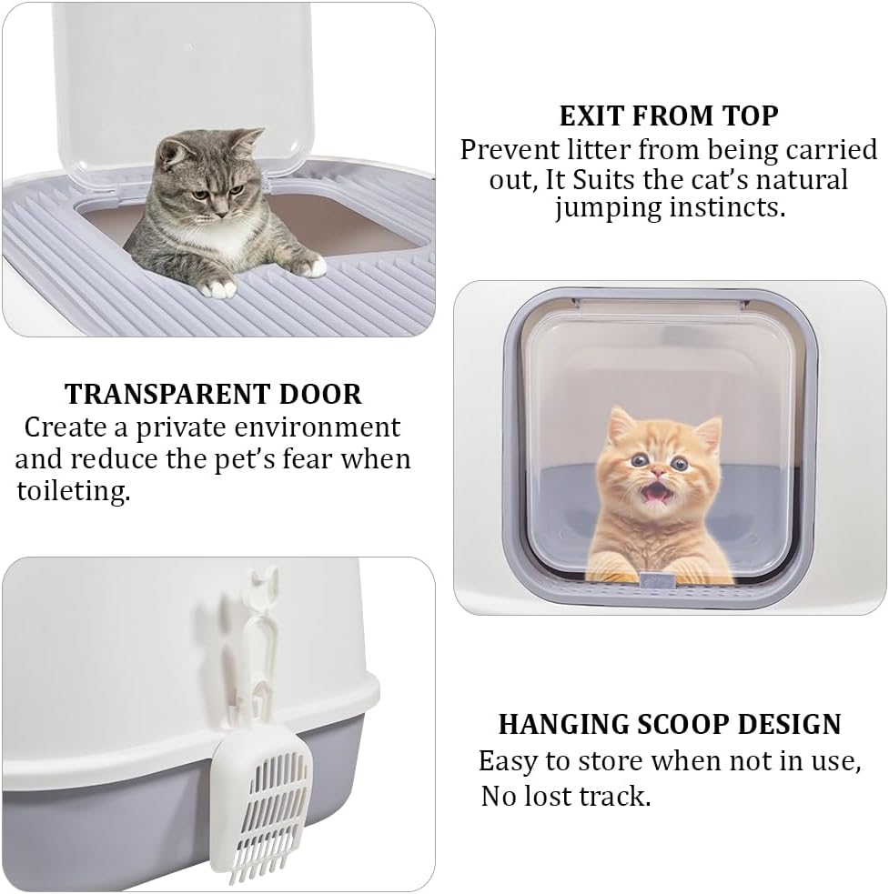 Fully enclosed cat litter box for cats & kittens, Durable plastic cat litter box with Front entry and Top exit, Litter scoop, and Odor control, Ideal for indoor/outdoor, Easy to clean 52 cm