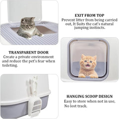 Fully enclosed cat litter box for cats & kittens, Durable plastic cat litter box with Front entry and Top exit, Litter scoop, and Odor control, Ideal for indoor/outdoor, Easy to clean 52 cm