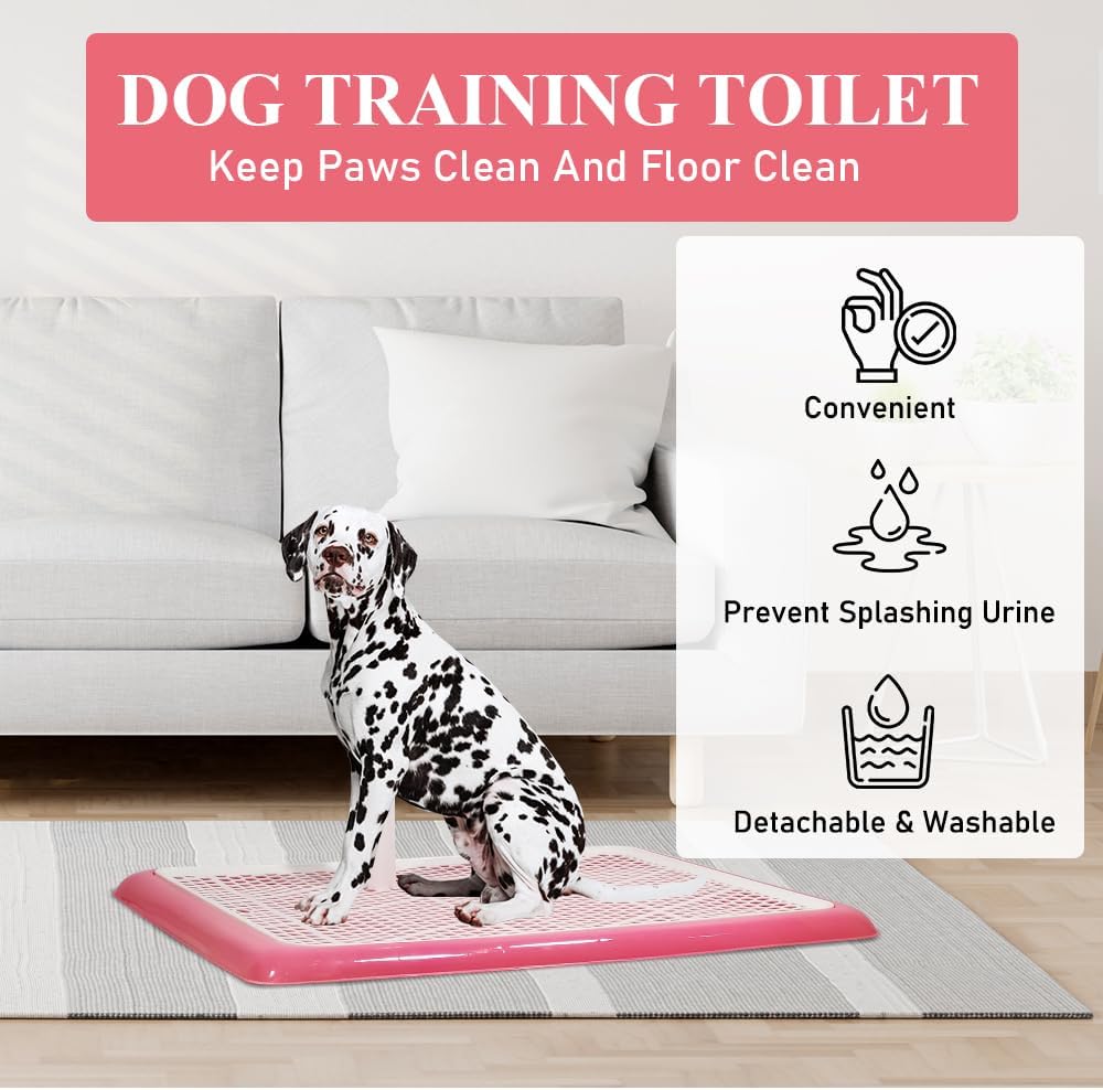 Dog Potty Training Tray - Dog Toilet Pee Pad with Detachable Pee Post - Grid Design & Non-slip Bottom - Indoor/Outdoor Pet Dog Toilet Tray for Large Dogs - Keep Floor Clean 65 cm