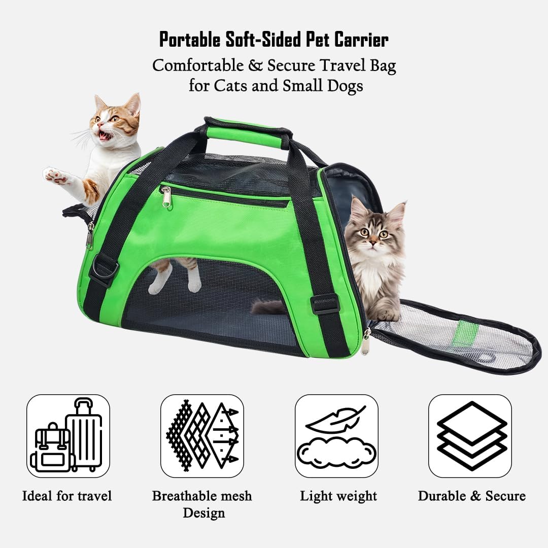Pet carrier bag with Breathable mesh, Portable, Easy handle and Adjustable shoulder strap, Pet travel bag for cats & small dogs, Comfortable mat and Storage pocket, Ideal for Outdoor, 42 cm