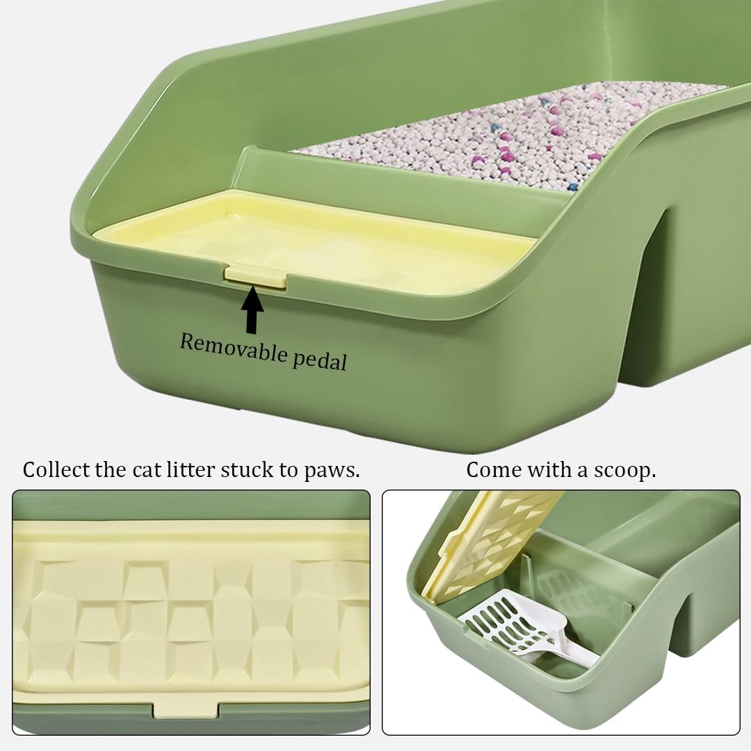 Semi-enclosed cat litter box for Kittens and Adult cats, Durable plastic cat toilet with Splash-proof design, built-in litter scoop, and Low entrance, Easy to clean 49 cm