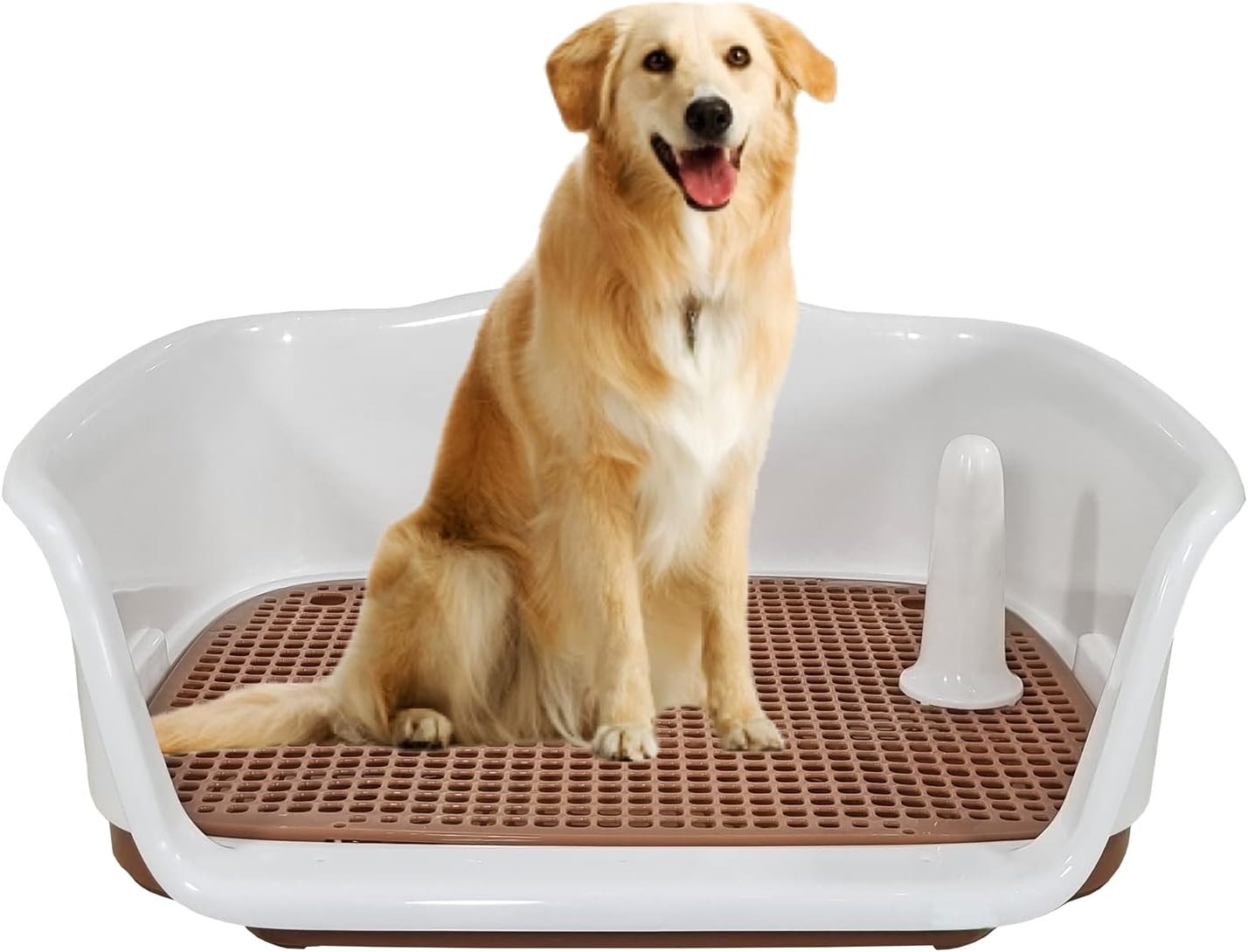 Dog potty tray for medium to large dogs, Durable plastic dog toilet training tray with Raised fence, Pee post, and Detachable design, Ideal for indoor & outdoor, Easy to clean 52 cm