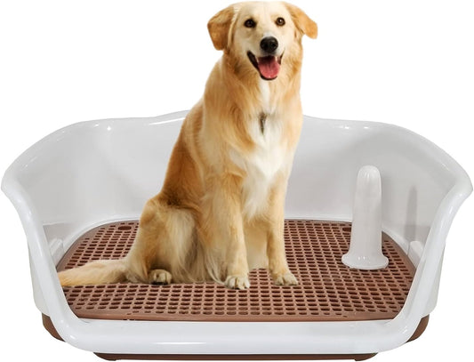 Dog potty tray for medium to large dogs, Durable plastic dog toilet training tray with Raised fence, Pee post, and Detachable design, Ideal for indoor & outdoor, Easy to clean 52 cm