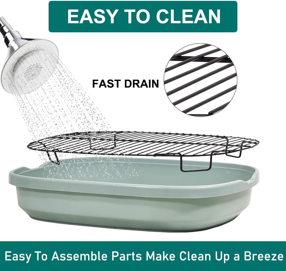 Dog training tray, Splash-proof dog toilet with Stainless steel grid, Raised design, and Litter scoop, Durable plastic dog tray for small to medium dogs, Keep paws dry & Floor clean 47 cm