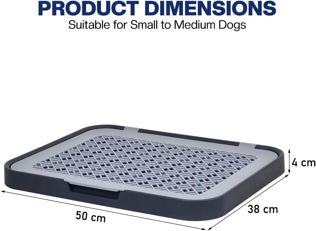 Flat dog toilet for small to medium dogs, Detachable dog training tray with Detachable grid pads holder, Handle design, and Non-slip base, Ideal for Indoor/Outdoor use, 50 cm