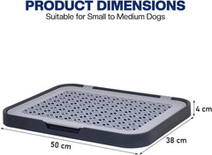 Flat dog toilet for small to medium dogs, Detachable dog training tray with Detachable grid pads holder, Handle design, and Non-slip base, Ideal for Indoor/Outdoor use, 50 cm