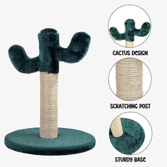 Cat tree scratcher with Cactus shape design, Sisal scratching post, and Sturdy base, Durable cat tree activity center for small cats & kittens, Ideal for indoor use, Easy assembly 40 cm (Green)