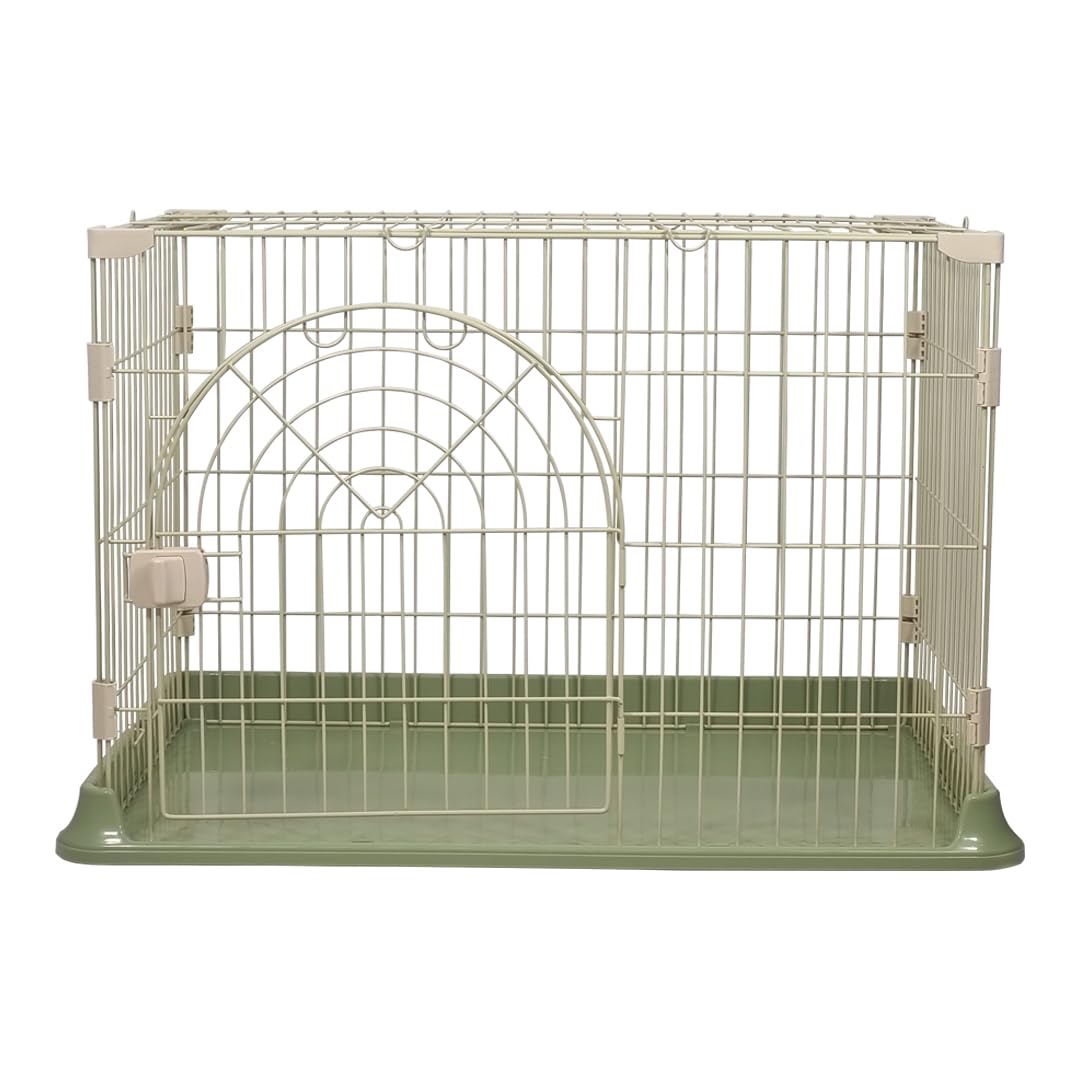 Cat Cage Indoor | Pet Playpen Cage | Metal Wire Single-layer Cat Crate with Splash-Proof Base & Spring Door Lock | Ideal for Indoor/Outdoor Use | Easy to Assemble (Green, 84cm)