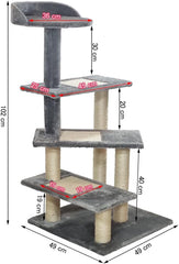 Cat Tree for Large Cats | Cat Tower House with Climbing Ladders | Soft Plush Fabric and Durable Activity Tower with Top Perch | Sisal carpets & Scratching posts, 102 cm (Grey)
