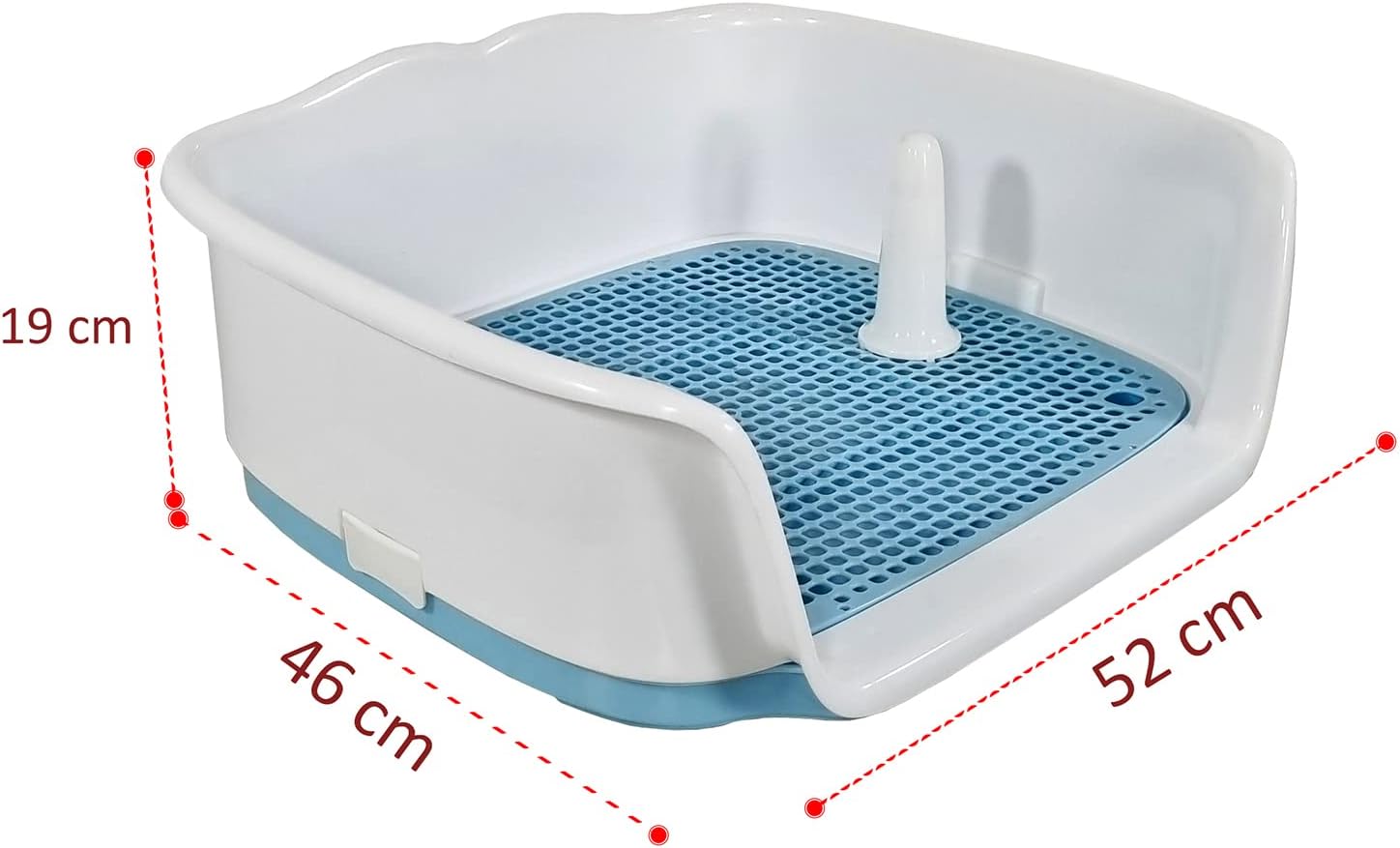 Dog potty tray for medium to large dogs, Durable plastic dog toilet training tray with Raised fence, Pee post, and Detachable design, Ideal for indoor & outdoor, Easy to clean 52 cm