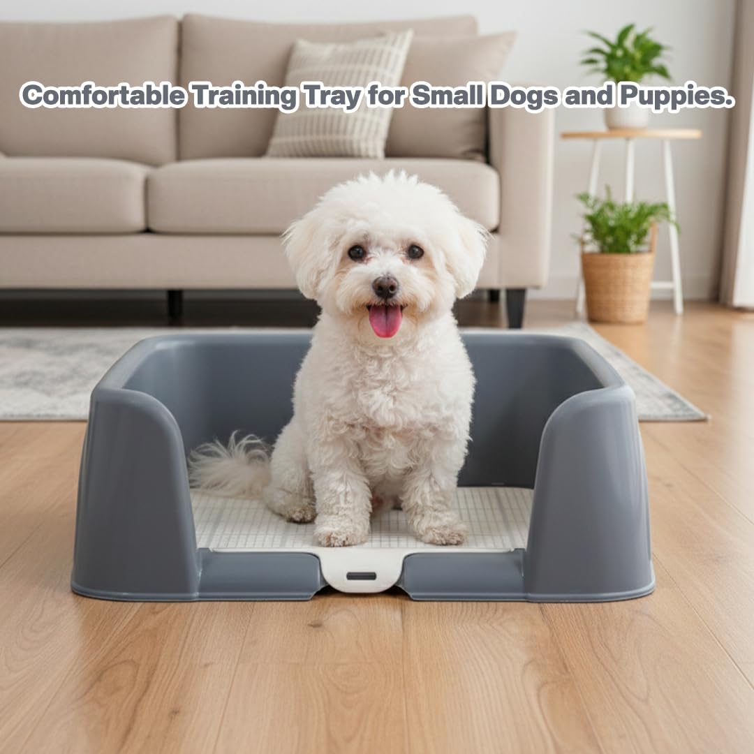 Dog potty training tray with Raised walls and Removable grid, Leak-proof puppy toilet pad holder for Small to Medium dogs, Indoor & Outdoor use, Easy to clean, 43 cm