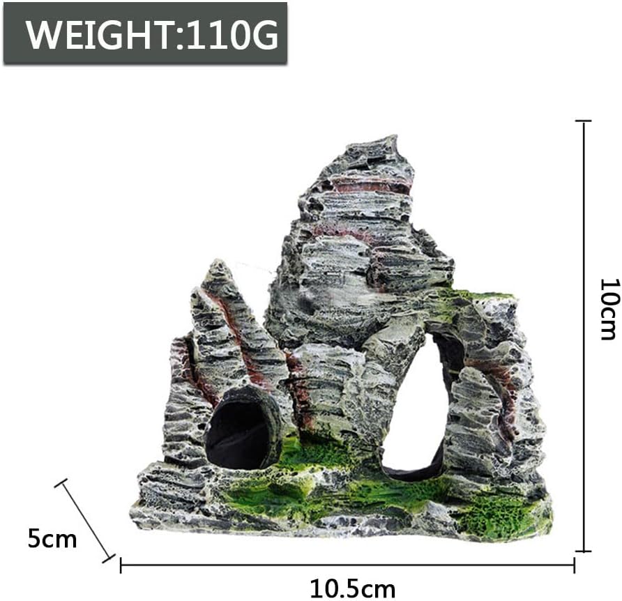 Aquarium Fish Tank Plastic Plants and Cave Rock Decorations Set 7 PCS, Small and Large Artificial Fish Tank Plants with Cave Rock Fish Tank Accessories Style B