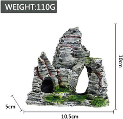 Aquarium Fish Tank Plastic Plants and Cave Rock Decorations Set 7 PCS, Small and Large Artificial Fish Tank Plants with Cave Rock Fish Tank Accessories Style B