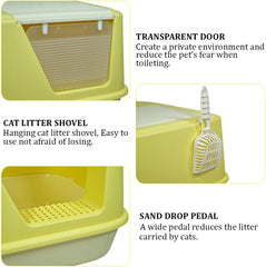 Enclosed cat litter box for Indoor cats & kittens, Durable plastic cat litter box with Transparent door, Litter scoop, and Sand drop pedal, Splash-resistant cat toilet, Easy to clean 65 cm