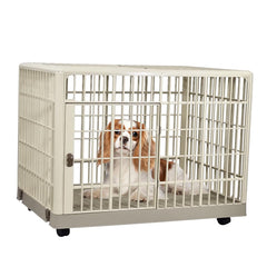 Dog cage for medium to large breeds, Spacious Indoor/Outdoor pet cage with Open-top design, Lockable door, Durable ABS material, and Universal wheels, Easy to assemble, 82 cm (Khaki)