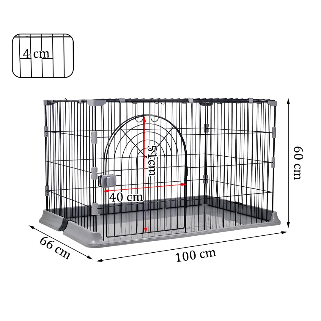 NNC PETS Cat Cage Indoor | Pet Playpen Cage | Metal Wire Single-layer Cat Crate with Splash-Proof Base & Spring Door Lock | Ideal for Indoor/Outdoor Use | Easy to Assemble (Grey, 100cm)