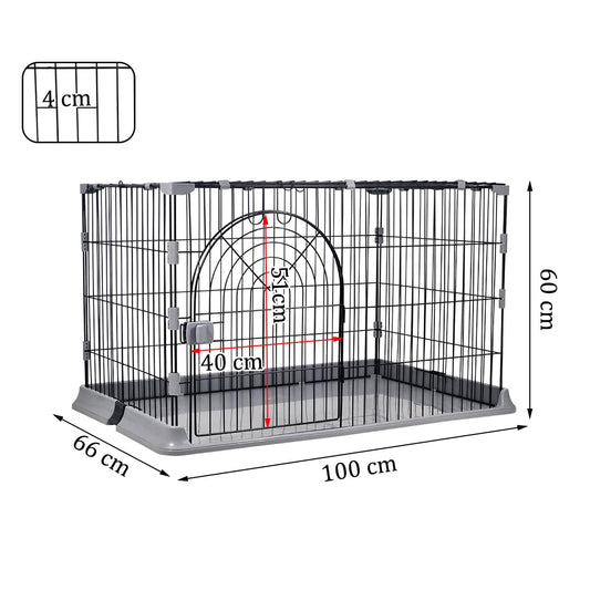 NNC PETS Cat Cage Indoor | Pet Playpen Cage | Metal Wire Single-layer Cat Crate with Splash-Proof Base & Spring Door Lock | Ideal for Indoor/Outdoor Use | Easy to Assemble (Grey, 100cm)