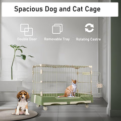 Cat cage playpen for cats & small dogs, Durable meta wire cat cage with Open-top design, Lockable door, Removable tray, and Universal wheels, Ideal for indoor/outdoor, Easy assembly 75 cm (Green)