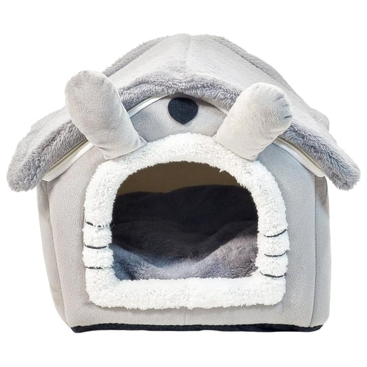 All-season house-shaped pet bed with Removable cushion, Soft PP material, and Non-skid bottom, Comfortable pet shelter for indoor cats & small dogs, Cozy hideaway, 34 cm (Grey)