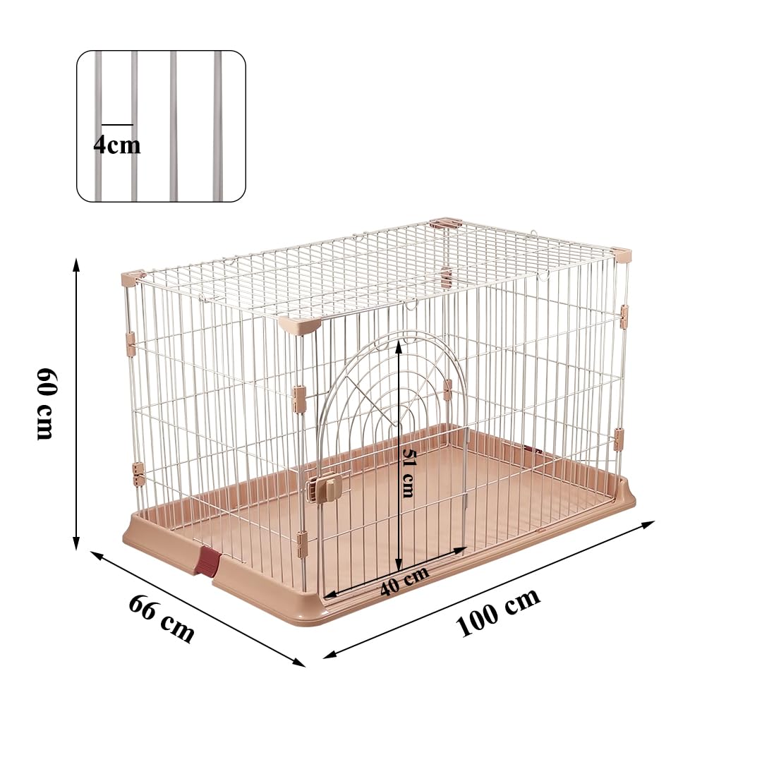 NNC PETS Cat Cage Indoor | Pet Playpen Cat Crate | Metal Wire Single-layer Cat House with Splash-Proof Base & Spring Door Lock | Ideal for Indoor/Outdoor Use | Easy to Assemble (Pink, 100cm)