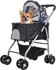 Dog Stroller & Trolley with Adjustable & Spacious Interior | 4 Wheel for Cats and Dogs | Lightweight & Foldable | Storage Bag | Travel & Outdoor Cat Stroller- 95 cm (Dark Black)