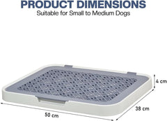 Flat dog toilet for small to medium dogs, Detachable dog training tray with Detachable grid pads holder, Handle design, and Non-slip base, Ideal for Indoor/Outdoor use, 50 cm