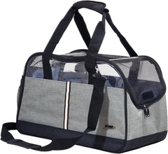 Cat Carrier Bag with Open Top Cover - Pet Travel Carrier with Carry Handle, Adjustable Shoulder Strap, Pockets & Safety Inside Leash - Breathable Mesh - Ideal for Dogs & Cats (Grey, 50cm)