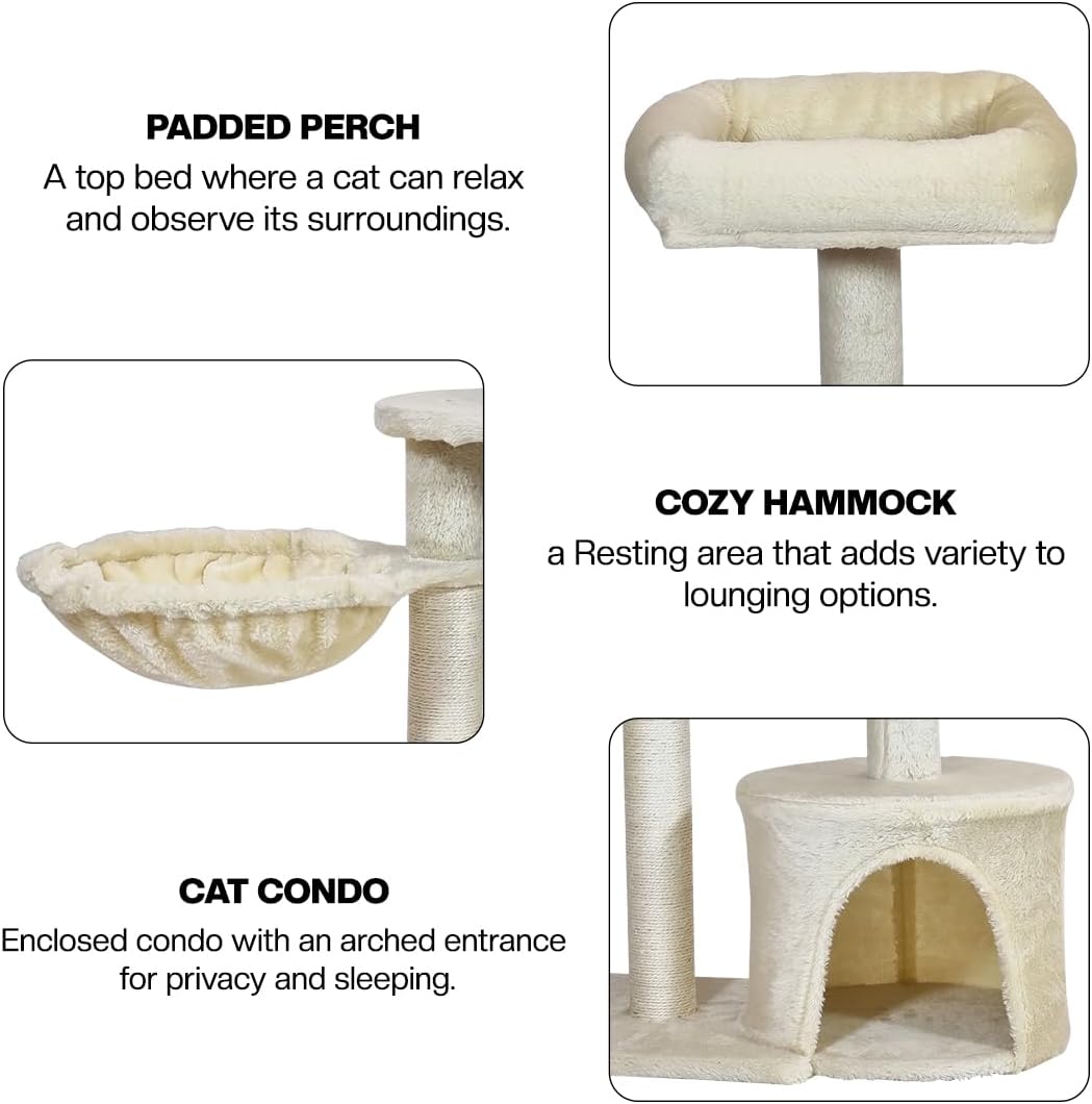 Modern cat tree with Padded perch, Plush hammock, Cozy condo, and Natural sisal scratching post, Multi-tier cat climbing tower for Indoor cats & Kittens, Easy to assemble, 84 cm