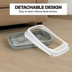 Semi-enclosed Cat litter box for Large-sized cats, Odor control plastic cat toilet with Litter scoop, Grid design, Lightweight, and Raised fence, Detachable for easy cleaning, 59 cm