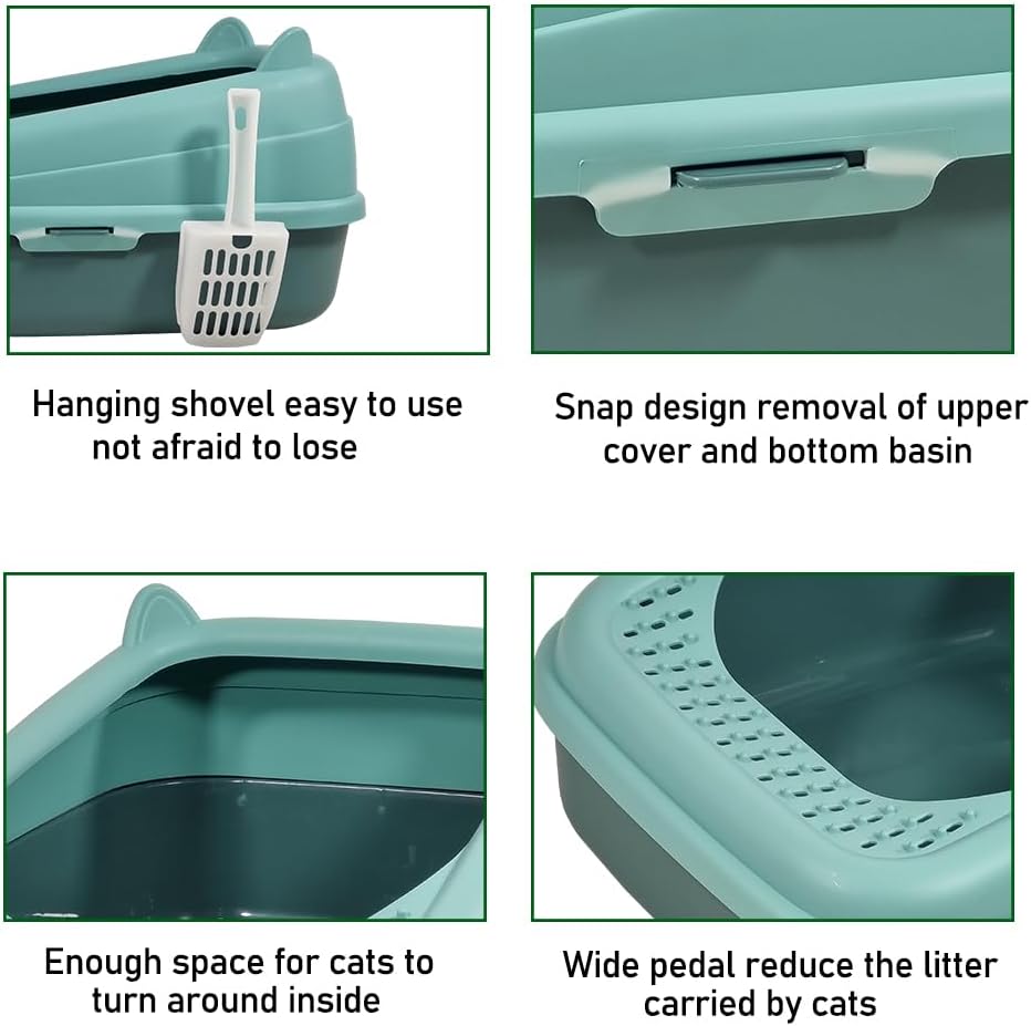 Semi-enclosed cat litter box with Splash-proof design, Sand filter holes, Litter scoop, and Detachable design, Leak-proof & Splash-proof cat toilet for indoor cats, Easy to clean 58 cm