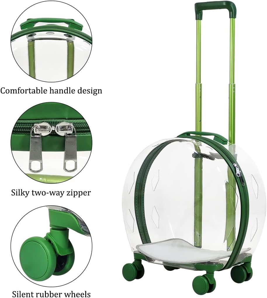 Transparent pet carrier for cats and dogs, Pet stroller with Telescopic handle, Durable zipper, Ventilation holes, and Rolling wheels, Suitable for outdoor activities, 93 cm