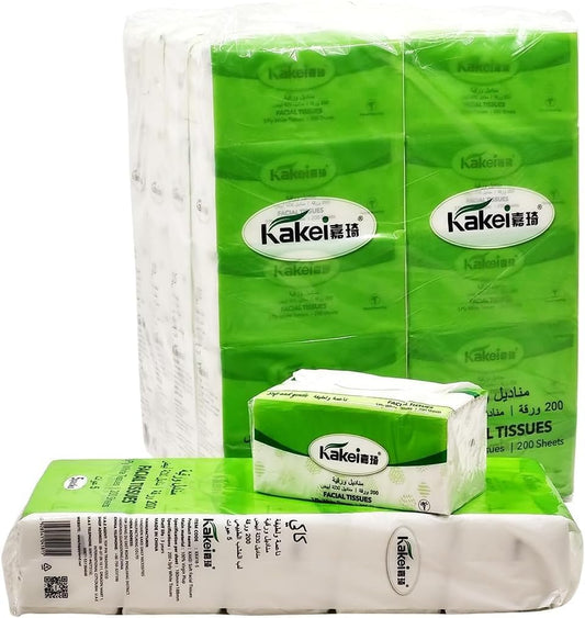 KAKEI 40Pcs Tissue Paper with 3ply - Natural Wood Pulp & Eco-Friendly Material - Durable Absorbent Facial Tissue Boxes for Home, Travel & Office - Soft & Strong for Wet/Dry Use, White (Pack of 8)