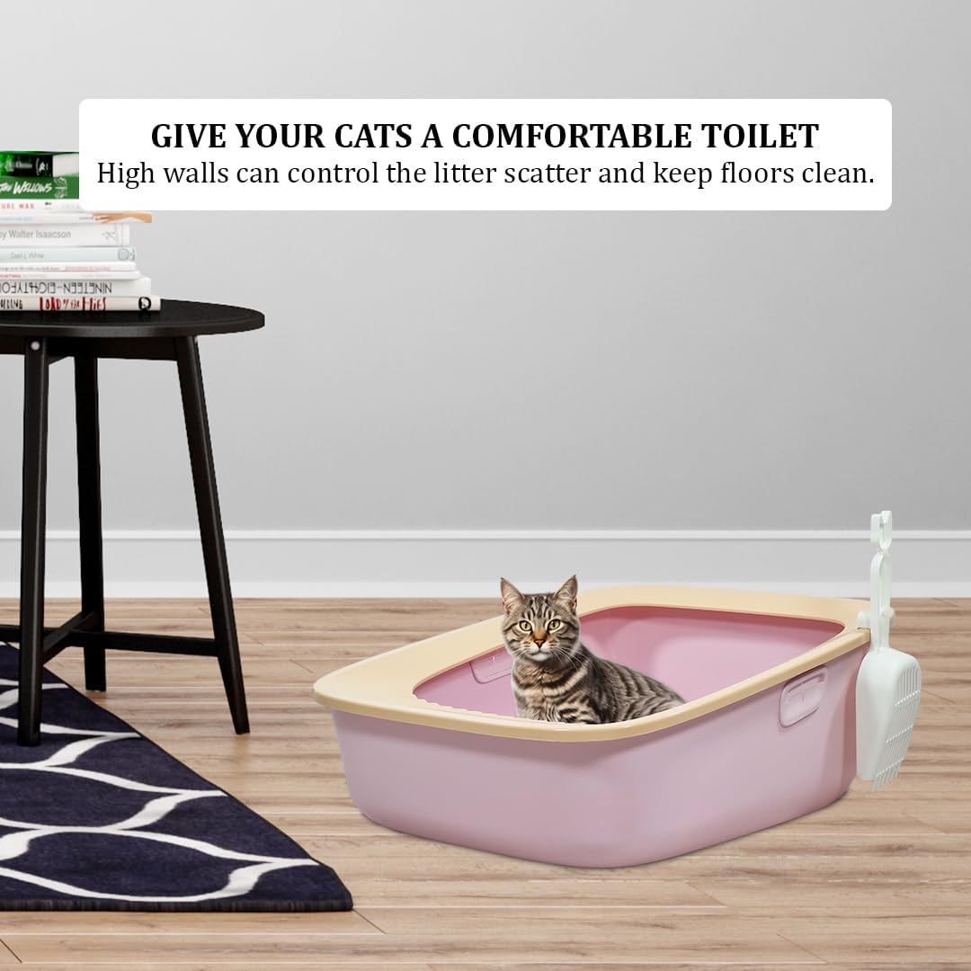 Large semi-enclosed cat litter box for indoor cats & kittens, Durable plastic cat toilet with Portable design, Sand drop pedal, and Litter scoop, Leak-proof design, Easy to clean 59 cm