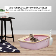 Large semi-enclosed cat litter box for indoor cats & kittens, Durable plastic cat toilet with Portable design, Sand drop pedal, and Litter scoop, Leak-proof design, Easy to clean 59 cm