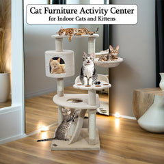 Multi-level Cat Tree for Big Cats | 111cm Cat Tower with Top Perch | Cozy Condo, Soft Hammock & Paw Shape Perch | Indoor Cat Playground with Sisal ladder, Sisal Scratching Posts