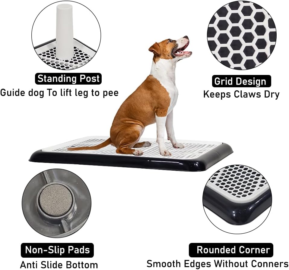 Dog potty training tray for small to medium dogs, Durable pee pad holder with Detachable pee post, Grid design, and Non-slip bottom, Ideal for training & daily use 50 cm