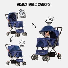 Pet Stroller for Cats and Dogs | Lightweight & Foldable | Dog Stroller with Adjustable Canopy & Spacious Interior | Storage Bag and Universal Wheels | Travel & Outdoor Cat Stroller (Dark Blue)