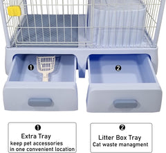 Cat cage enclosure with 2 Lockable doors, Wide platform, Climbing ladder, Litterbox area, and Universal wheels, Durable metal wire cat cage for indoor/outdoor use, Easy to assemble 130 cm (Blue)