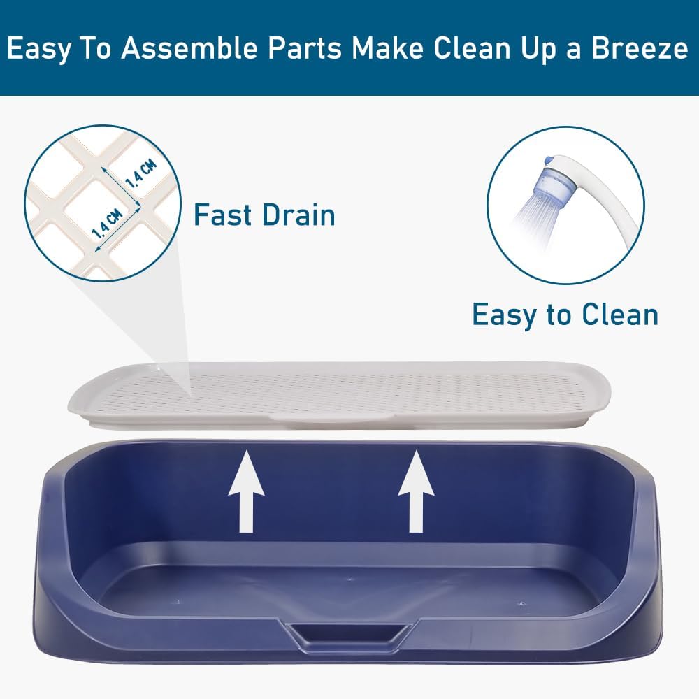Dog toilet training with Raise edge design, Pee post, and Detachable grid, Durable plastic dog tray for small to medium dogs, Ideal for indoor & outdoor, Leak-proof design 53 cm