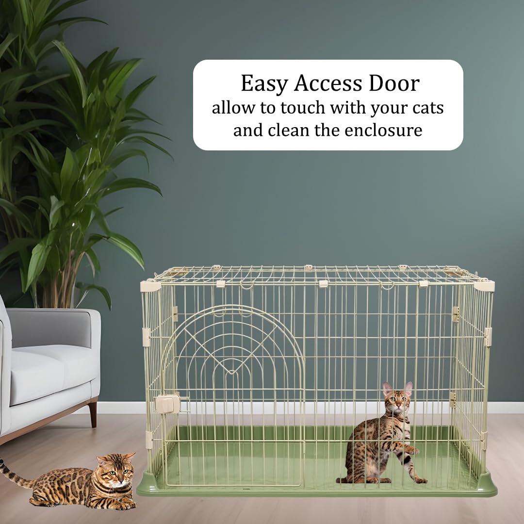 Cat Cage Indoor | Pet Playpen Cage | Metal Wire Single-layer Cat Crate with Splash-Proof Base & Spring Door Lock | Ideal for Indoor/Outdoor Use | Easy to Assemble (Green, 100cm)
