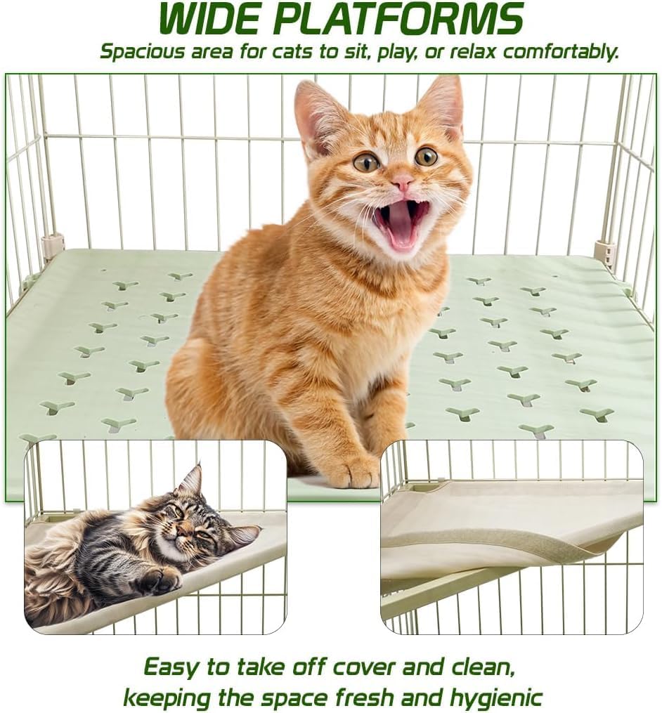 Cat Cage with Rolling Casters, Elevated Lounging Platforms, Secure Locking Doors, and Leak-Proof Base, Heavy-Duty Metal Cat Enclosure for Indoor Cats & Kittens, Easy to Assemble, 101 cm